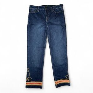 Laren Ralph Lauren Gold Red Embroidered Soutache Cuff dark wash ankle jeans SZ 4
